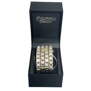 FIGARO Couture Women's Gold Tone Crystal Cuff Bangle Wristwatch Untested w/ Box